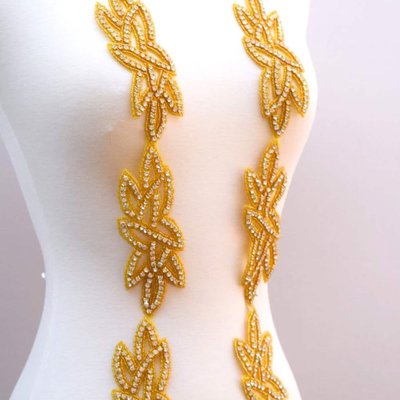 Gold Rhinestone Applique Patch Trim for Belt Sash Dress Headpiece 5.25" Size